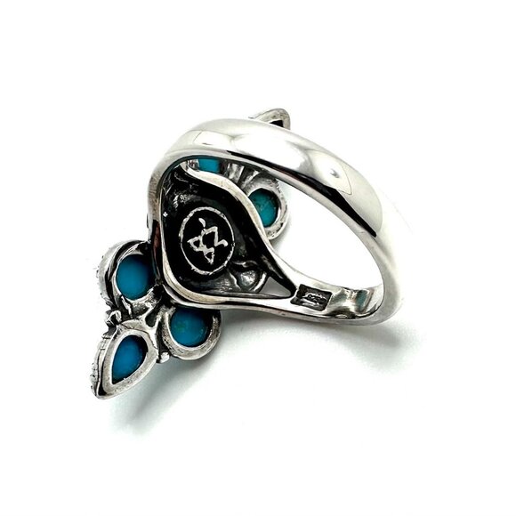 American West Sterling Silver Sleeping Beauty Turquoise Cluster Ring Size 11